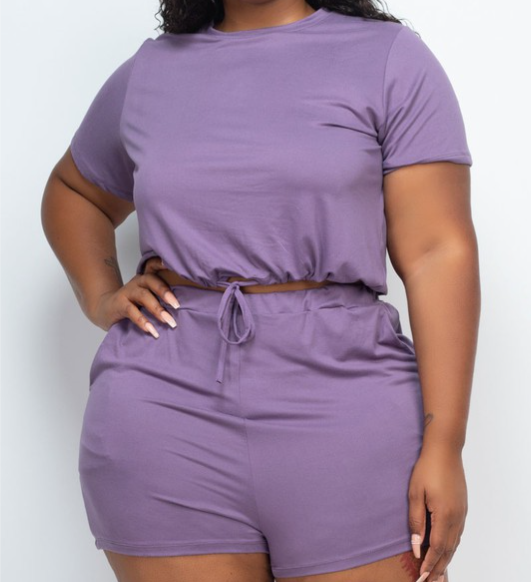 Grape Drawstring Two Piece Short Set